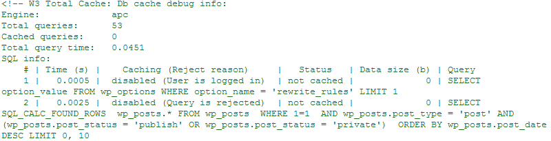 W3 Total Cache Debug Data